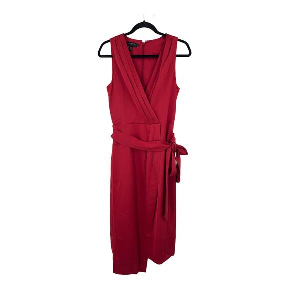Ted Baker dress red Chrisey fixed wrap midi size 2 (US 6) - Picture 2 of 6
